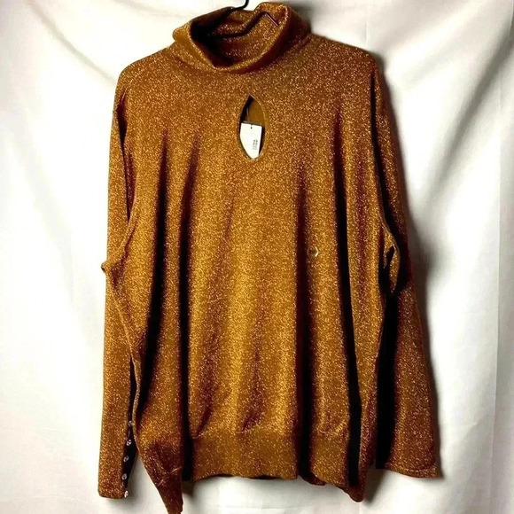 LANE BRYANT WO SIZE 26/28 BRONZE METALLIC HOLIDAY FORMALTOP TURTLENECK KEYHOLE - Picture 1 of 14